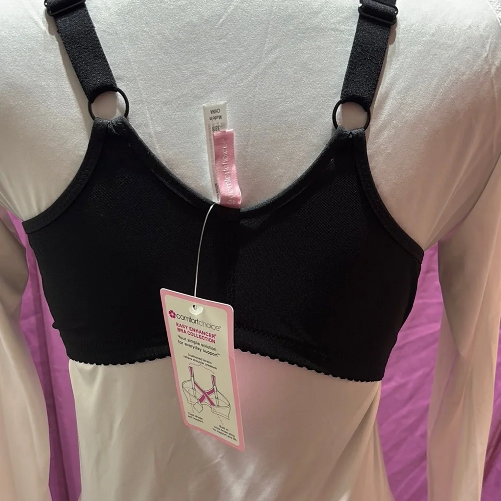 NWT Black Lace Bra, With Front Closure, Size 38B Comfort Choice